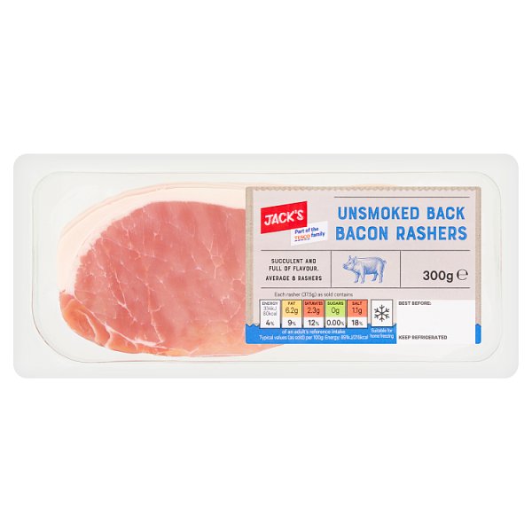 Jack's Unsmoked Back Bacon Rashers 300g
