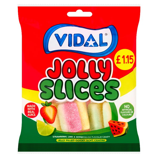 Vidal Jolly Slices Strawberry, Lime & Watermelon Flavour Candy 140g