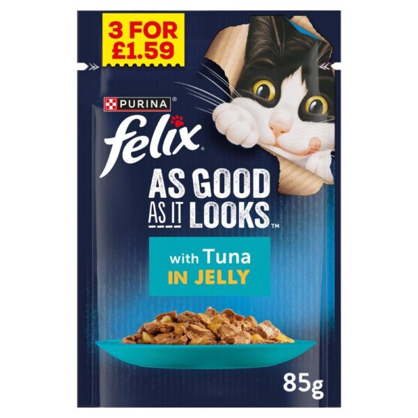 Felix As Good As It Looks Tuna In Jelly Wet Cat Food X3
