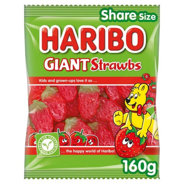 Haribo Giant Strawbs Strawberry Flavour Chewy Jelly Sweets