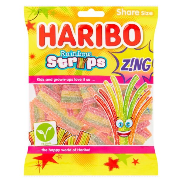 Haribo Rainbow Strips Zing Fizzy Chewy Sweets Sharing Bag