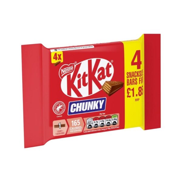 Kitkat Chunky Snacksize Chocolate Bar 4 Pack Multipack 128g
