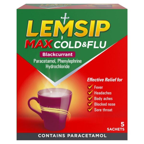 Lemsip Max Cold and Flu Blackcurrant 5 Sachets