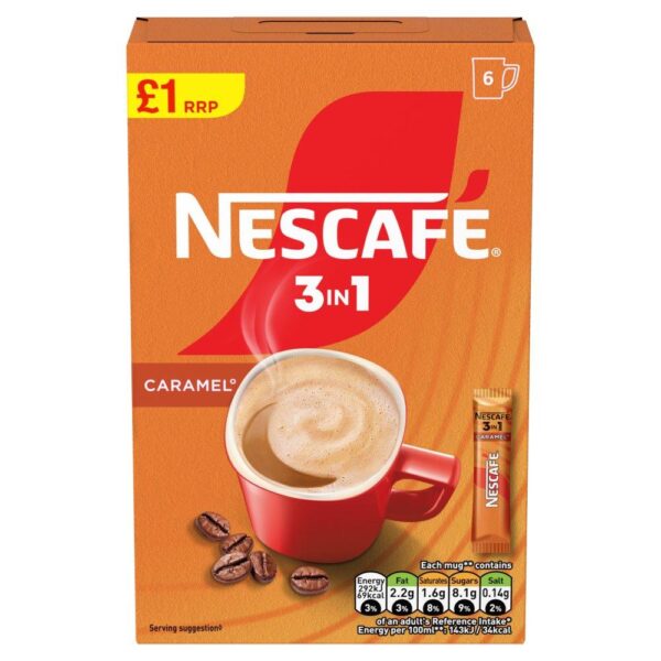 Nescafe 3In1 Caramel Instant Coffee Sachets 6 X 16G