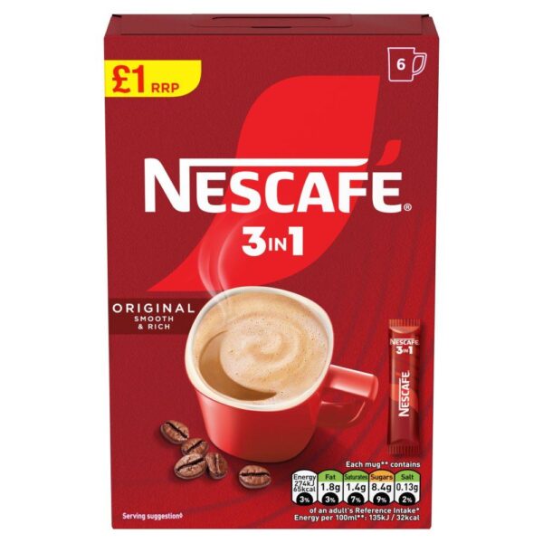 Nescafe 3In1 Original Instant Coffee Sachets 6 X 16G