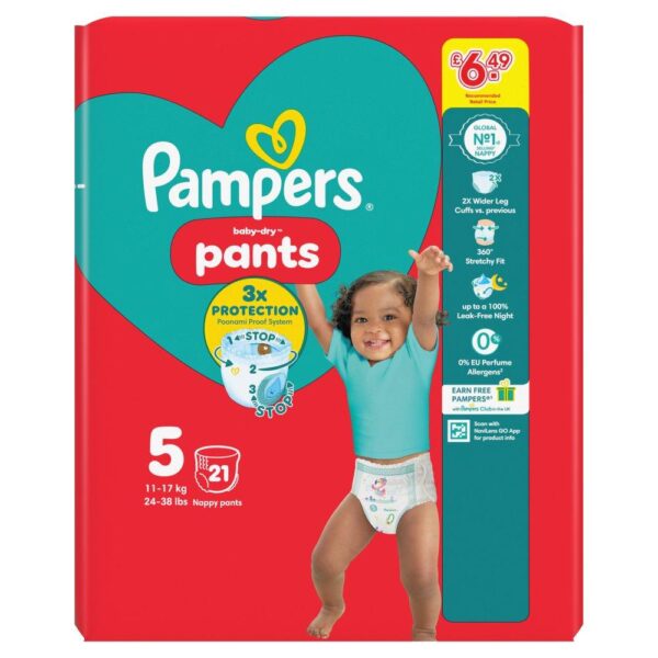 Pampers Baby-Dry Nappy Pants Size 5, 21 Nappies