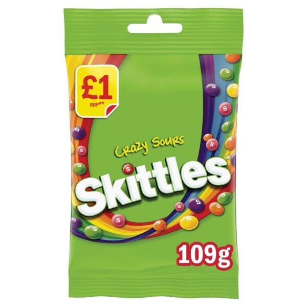 Skittles Vegan Chewy Crazy Sour Sweets Fruit Flavoured Treat Bag