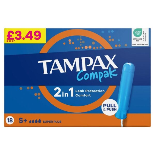 Tampax Compak Super Plus Tampons With Applicator X18